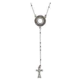 Agios rosary necklace, rhodium-plated 925 silver and white rhinestones