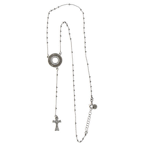 Agios rosary necklace, rhodium-plated 925 silver and white rhinestones 3