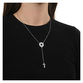 Rhodium-plated rosary necklace with Agios zircons in 925 silver