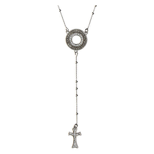 Rhodium-plated rosary necklace with Agios zircons in 925 silver 1