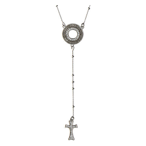 Rhodium-plated rosary necklace with Agios zircons in 925 silver 1