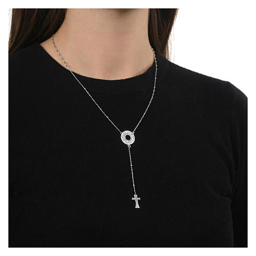 Rhodium-plated rosary necklace with Agios zircons in 925 silver 2