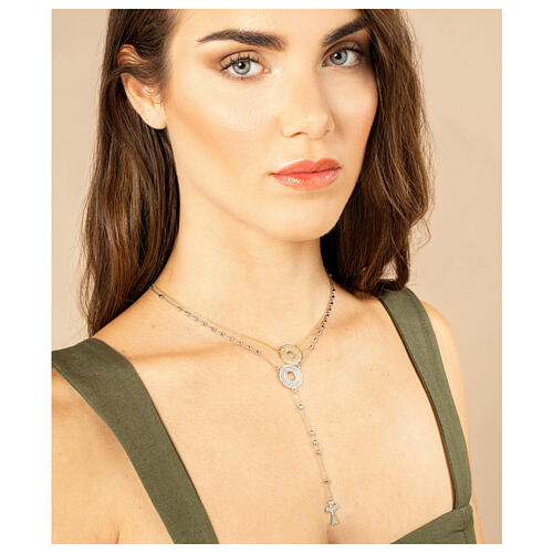 Rhodium-plated rosary necklace with Agios zircons in 925 silver 3