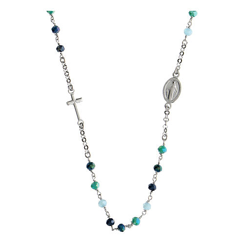 Agios necklace with blue and green beads and Miraculous Medal, 925 silver 1