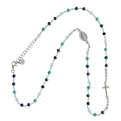 Agios necklace with blue and green beads and Miraculous Medal, 925 silver 3