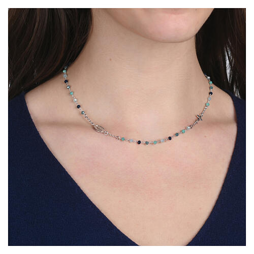 Collana rodiata multicolor Agios celeste argento 925  2