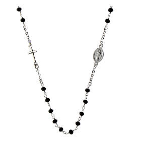 Rosenkranz-Kette von Benedictus, 925er Silber, rhodiniert, schwarze Natursteine