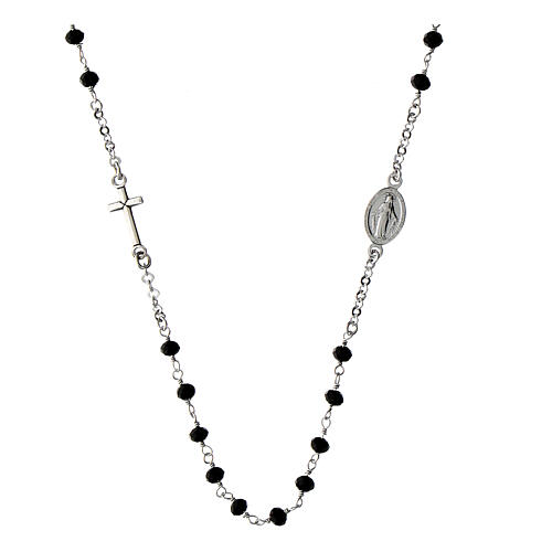 Collier Agios rhodié avec grains noirs argent 925 1