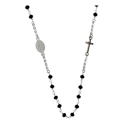 Collier Agios rhodié avec grains noirs argent 925 2