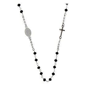 Rhodium-plated Mary necklace with black stones in 925 silver Agios