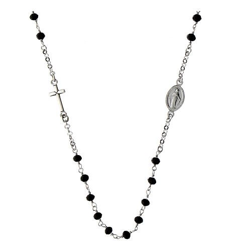 Rhodium-plated Mary necklace with black stones in 925 silver Agios 1
