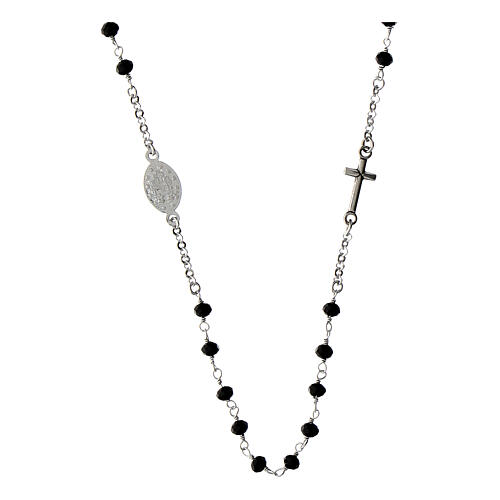 Rhodium-plated Mary necklace with black stones in 925 silver Agios 2