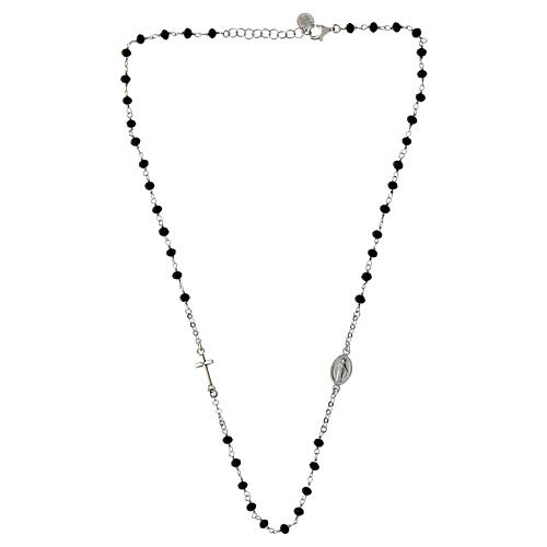 Rhodium-plated Mary necklace with black stones in 925 silver Agios 3