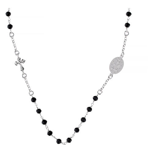 Rhodium-plated Mary necklace with black stones in 925 silver Agios 5