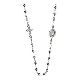 Agios necklace with hematite beads and Miraculous Medal, 925 silver and rhinestones