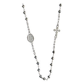 Agios necklace with hematite beads and Miraculous Medal, 925 silver and rhinestones