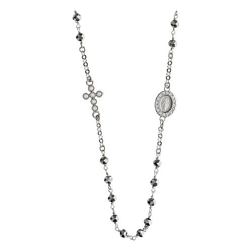 Rhodium-plated hematite necklace with 925 silver zircons Agios 1