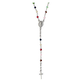 Agios rosary with Miraculous Medal and multicoloured beads, 925 silver