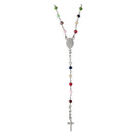 Agios rosary with Miraculous Medal and multicoloured beads, 925 silver