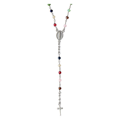 Agios rosary with Miraculous Medal and multicoloured beads, 925 silver 1