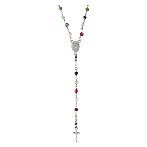 Agios rosary with Miraculous Medal and multicoloured beads, 925 silver 2