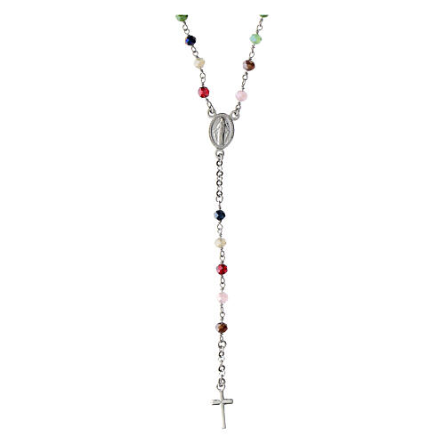 Rhodium-plated rosary necklace Agios multicolor pink 925 silver 1