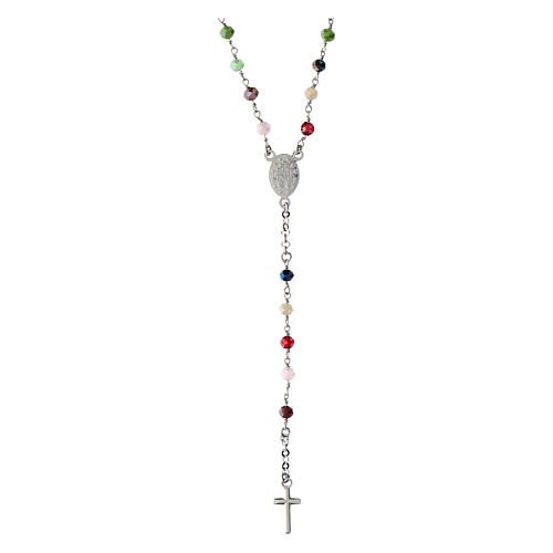 Rhodium-plated rosary necklace Agios multicolor pink 925 silver 2