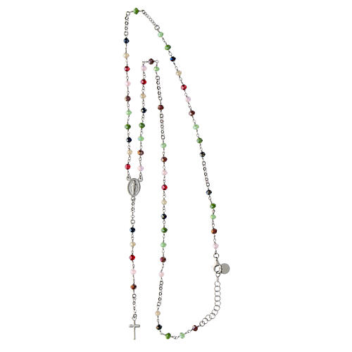 Rhodium-plated rosary necklace Agios multicolor pink 925 silver 3