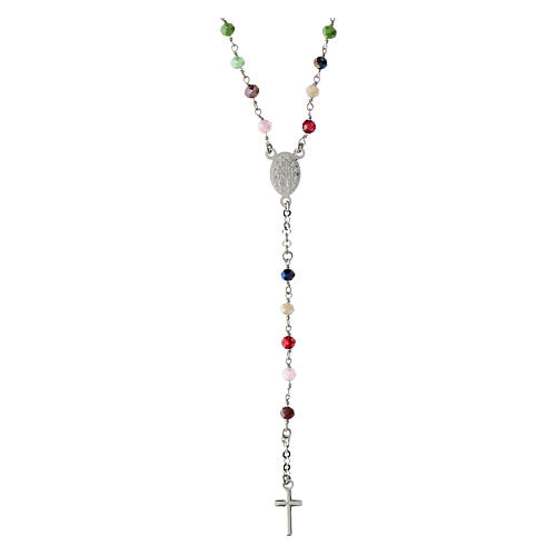 Rhodium-plated rosary necklace Agios multicolor pink 925 silver 3