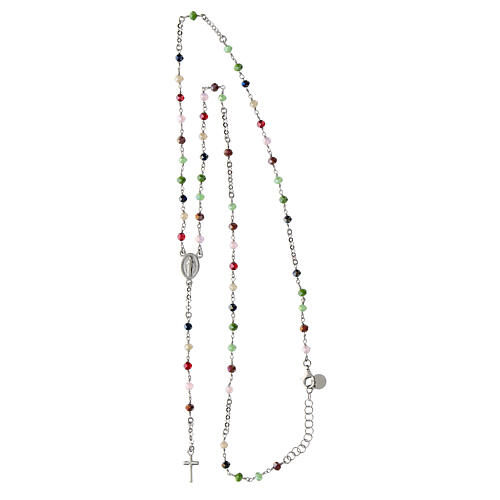 Rhodium-plated rosary necklace Agios multicolor pink 925 silver 4