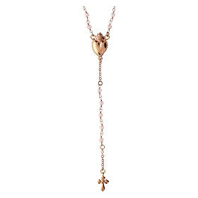Agios rosary with Sacred Heart and pale pink beads, rosé 925 silver