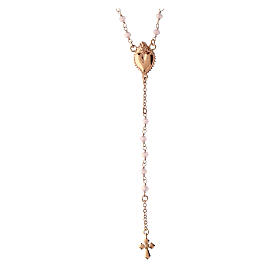 Agios rosary with Sacred Heart and pale pink beads, rosé 925 silver