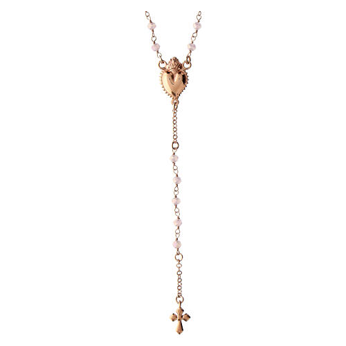 Agios rosary with Sacred Heart and pale pink beads, rosé 925 silver 1