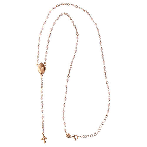 Rosario sacro cuore rose' pietre bianche Agios argento 925  4