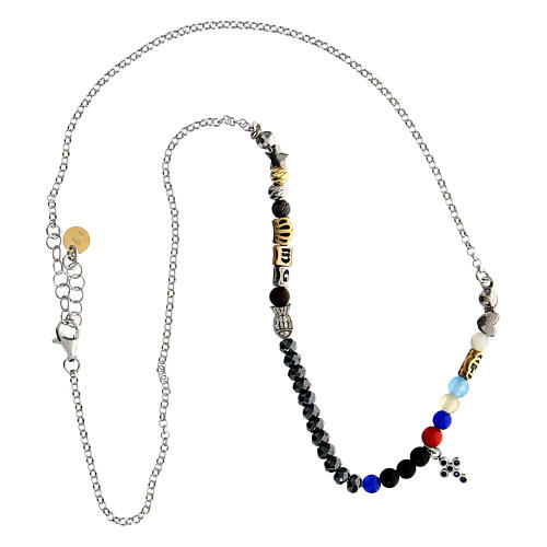Collar Iesus cruz Benedictus plata 925 zircones zafiros 4