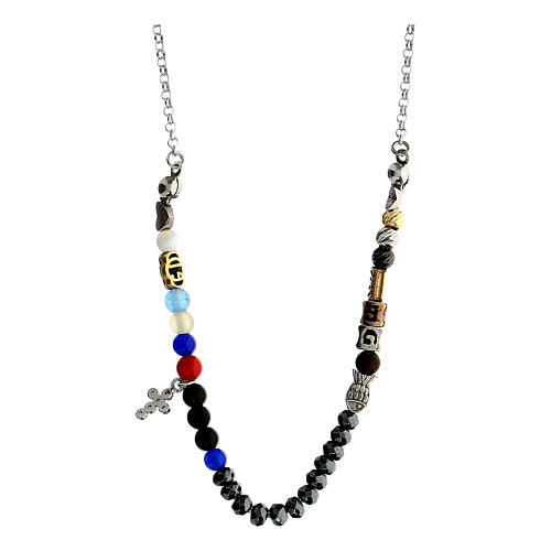 Collana Iesus croce Benedictus argento 925 zirconi blu 3