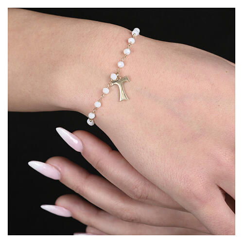 Armband von Agios, Kreuz-Anhänger, 925er Silber, vergoldet, weiße Natursteine 2