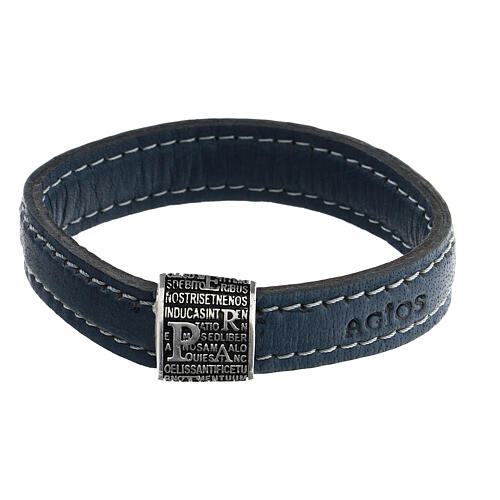 Bracelet Agios Pater argent 925 cuir bleu 1