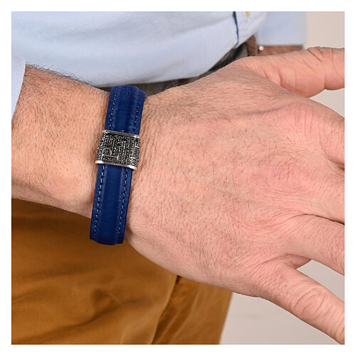 Pulseira Pater Agios prata 925 couro azul escuro 2