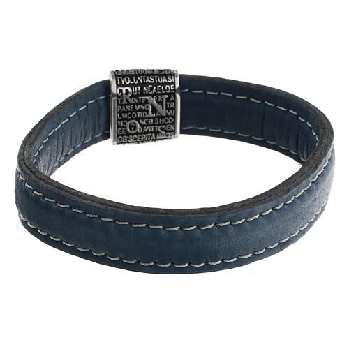 Pater bracelet in 925 silver and blue leather Benedictus 4