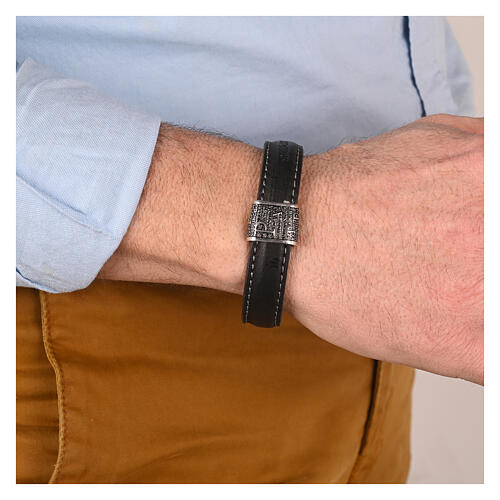 Armband von Agios, Pater, 925er Silber, schwarzes Leder 2