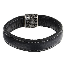 Pulseira Pater Agios prata 925 couro preto