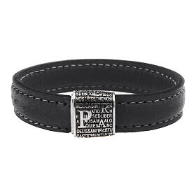 Pulseira Pater Benedictus prata 925 couro preto