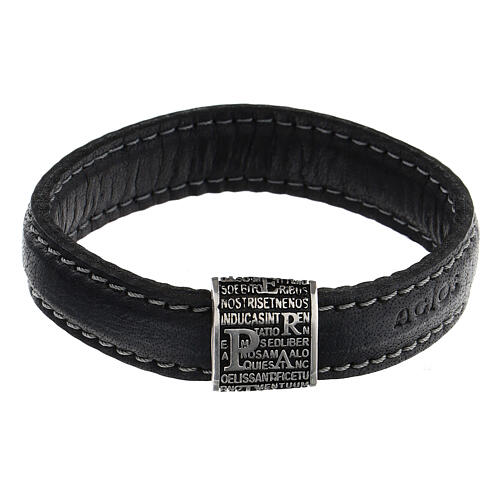 Pulseira Pater Agios prata 925 couro preto 1