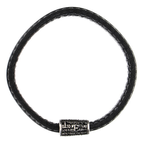 Pulseira Pater Agios prata 925 couro preto 3