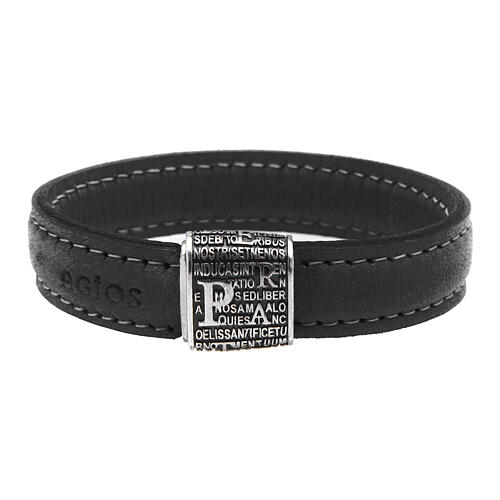 Pater bracelet in 925 silver black leather Agios 1