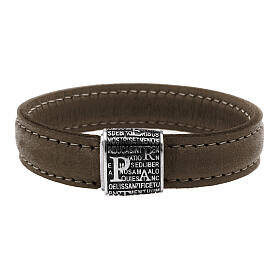 Pulseira Pater Benedictus prata 925 couro marrom