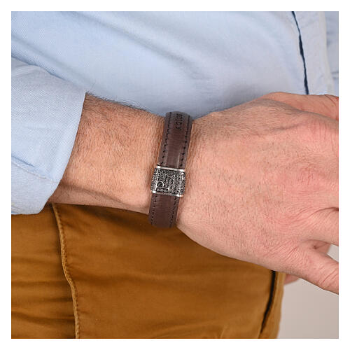 Pater bracelet 925 silver dark brown leather Agios 2