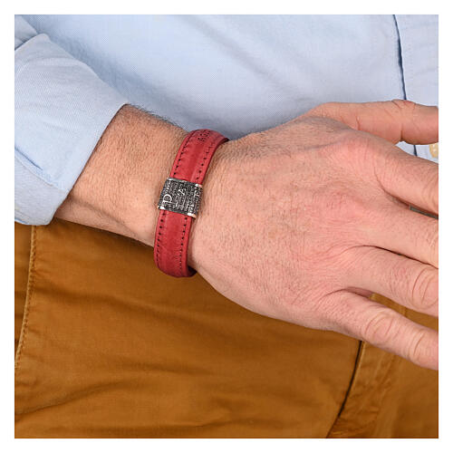 Pater bracelet by Agios, red leather and 925 silver 2