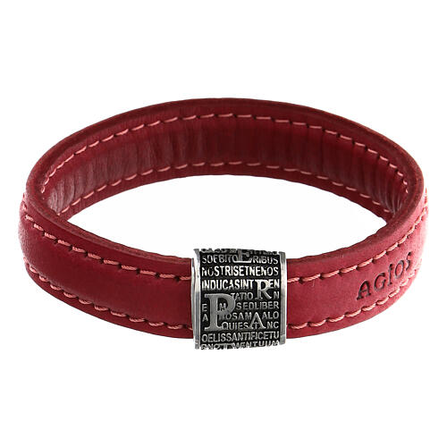 Bracelet Agios Pater argent 925 cuir rouge 1